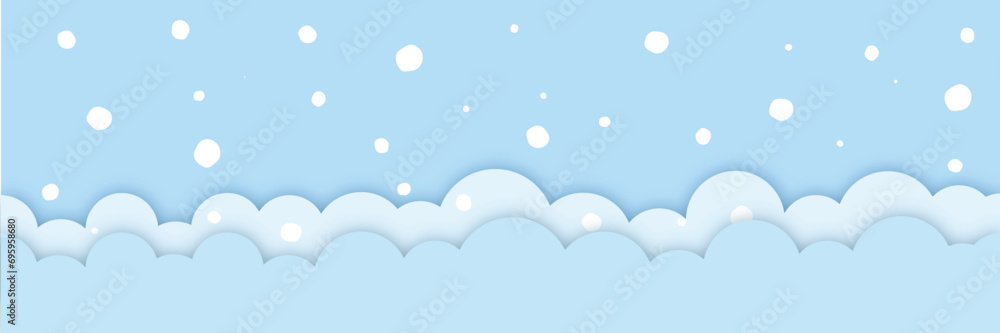 abstract blue background with clouds and snowfall, Cloudy Sky Illustration, Sky Texture, Blue and White Abstract, Snowfall backdrop, christmas Snowfall background, Sky with snowflakes