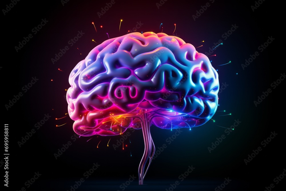 Stylized colorful human brain with light effects Stylized colorful human brain with light effects