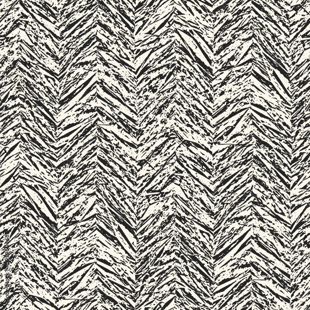 Monochrome Marbled Grain Textured Chevron Pattern