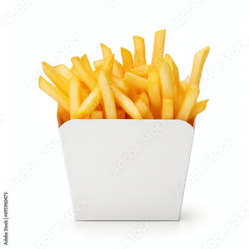 French fries in a white blank box isolated on white background