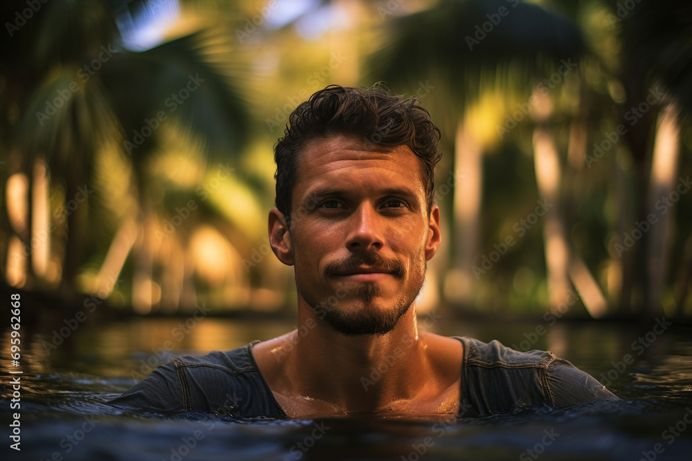 Generative AI portrait of beautiful landscape summer paradise exotic island traveler joy Generative AI portrait of beautiful landscape summer paradise exotic island traveler joy