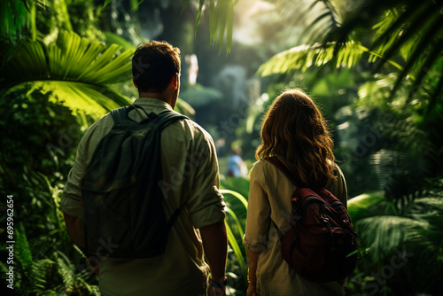 Generative AI portrait of beautiful landscape summer paradise exotic island traveler deep woods jungles © Tetiana