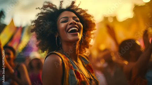 Young african american woman at a music festival outdoors. 