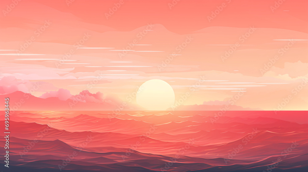 A beach horizon with a red gradient background