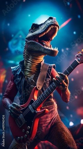 Rocking Dinosaur Guitarist in Vibrant Scene