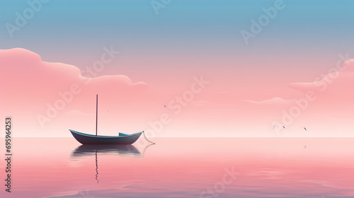 A lonely boat floating on a pastel gradient background © RiskiDwi