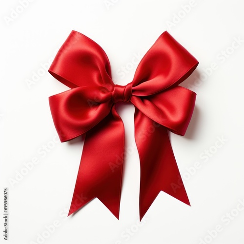 Red satin bow isolated on white background.