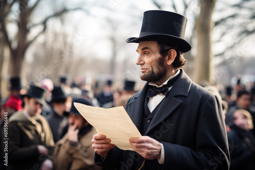 Abraham Lincoln impersonator reading Gettysburg Address  photo