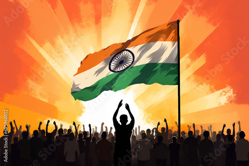 Indian flag banner illustration, patriotism symbol background, ai generative photo