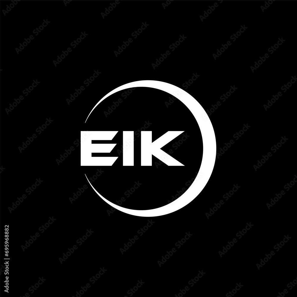 EIK letter logo design with black background in illustrator, cube logo, vector logo, modern alphabet font overlap style. calligraphy designs for logo, Poster, Invitation, etc.