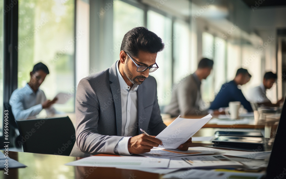 indian businessman doing some paperwork. indian businessman doing some paperwork.