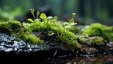 Wet Rock Covered Green Moss Beautiful, Background Image, Background For Banner, HD