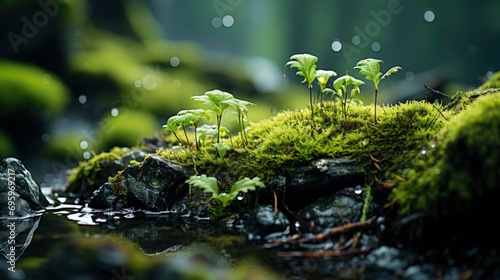 Wet Moss On Rock Horizontal Photo, Background Image, Background For Banner, HD