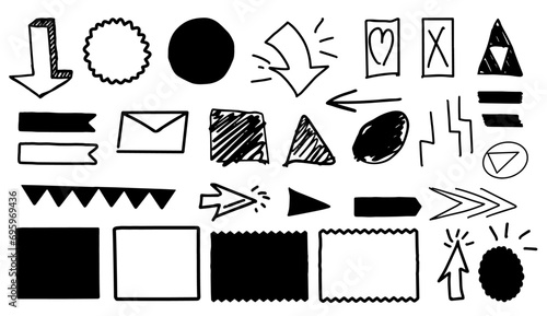 illustration set of grungy doodles for daily planner, hand drawn notebook sheets and arrows. Pencil goodnotes digital stickers, hand drawn textured underlines and strikethrough, scribble emphasis Vol2