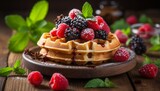 Indulge in the irresistible delight of mouthwatering waffles topped with luscious berries