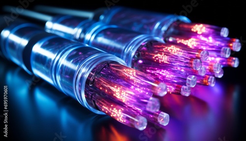 Fiber optic cable wire light background with bokeh lighting and communication technology