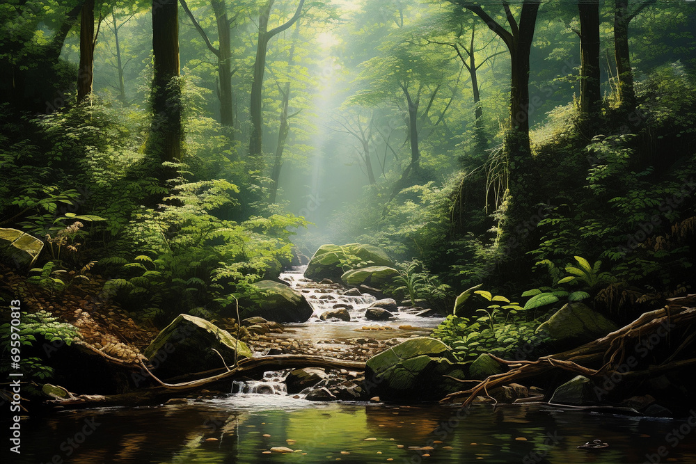 Fototapeta premium Forest and river. Summer landscape.