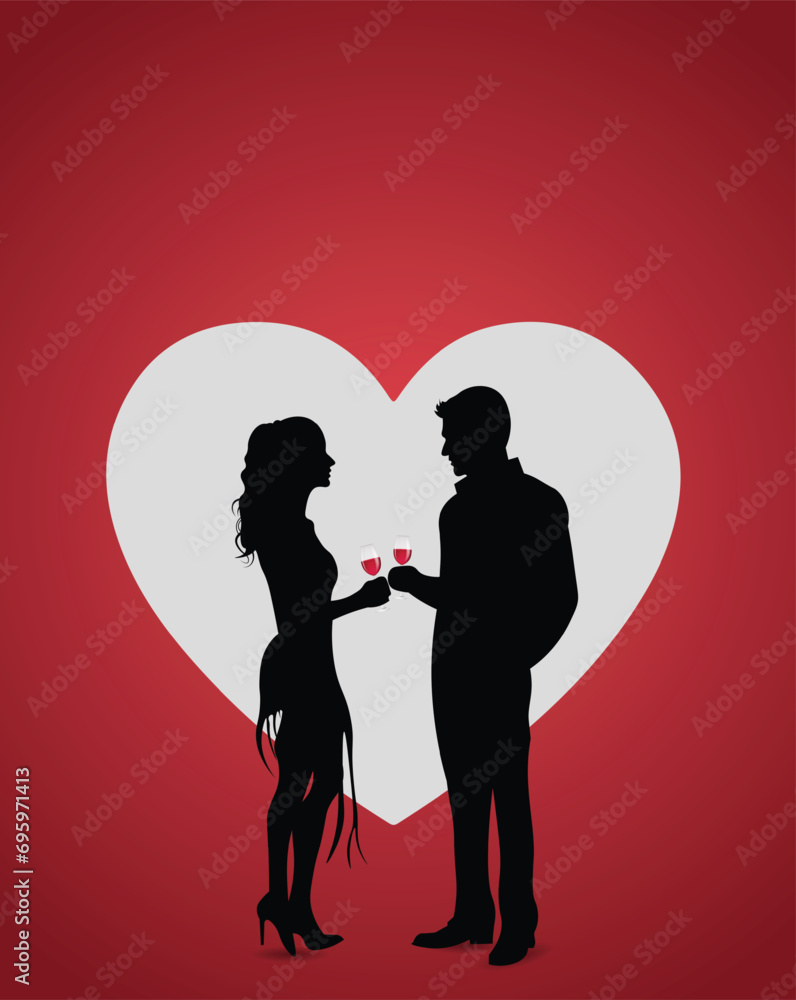 silhouette of a couple valentine day greeting card vector poster