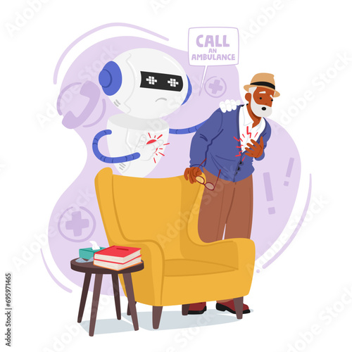 Chatbot Swiftly Aids An Elderly Male Character Experiencing A Heart Attack By Guiding Him Through Emergency Steps