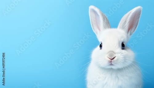 Captivating bunny rabbit with endearing expression, studio shot on vibrant solid background © Ilja
