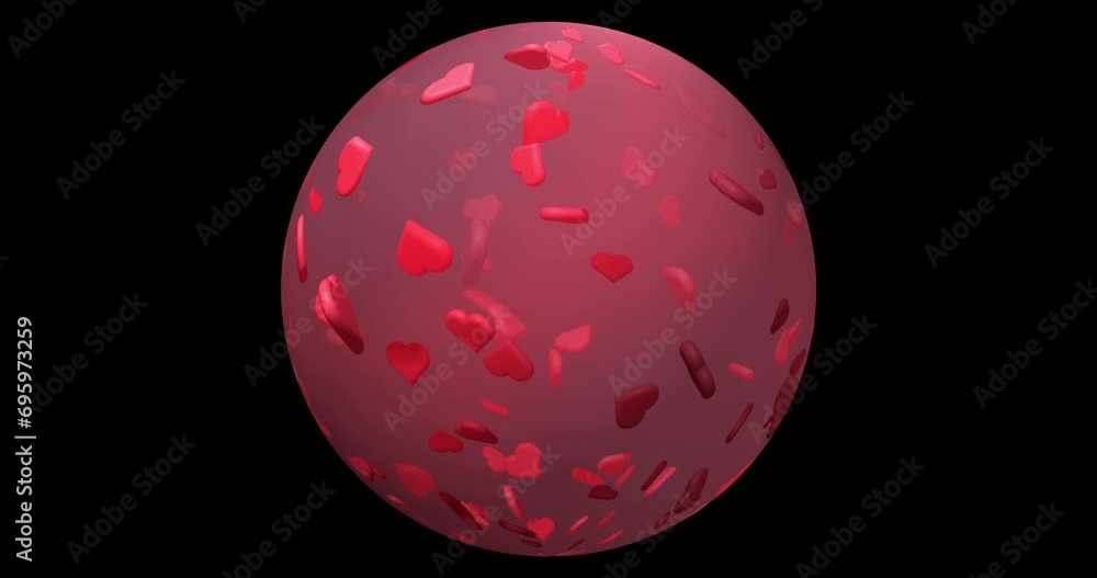Abstract liquid ball with floating red hearts inside. Seamless looping animation for Valentine's day. Abstract liquid ball with floating red hearts inside. Seamless looping animation for Valentine's day.