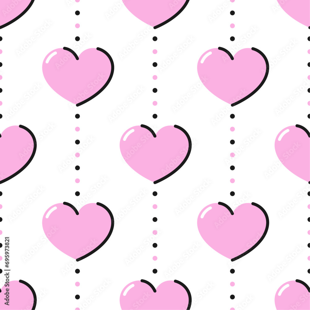 Pink hearts on white dotted background. Vector seamless pattern. Best for textile, wallpapers, wrapping paper, package and St. Valentine's Day decoration.