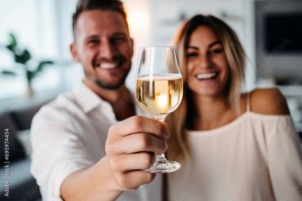Love and Laughter. Romantic Gesture with Clinking Glasses Love and Laughter. Romantic Gesture with Clinking Glasses