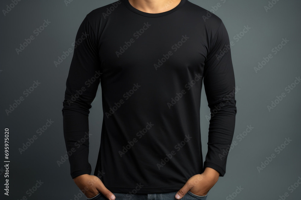 Young man in a yellow T-shirt with long sleeves, mock up. Young man in a yellow T-shirt with long sleeves, mock up.
