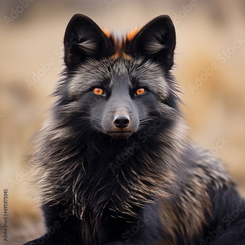 Cross fox in a forsest  melanistic colour variant of the red fox  with  black and red fur