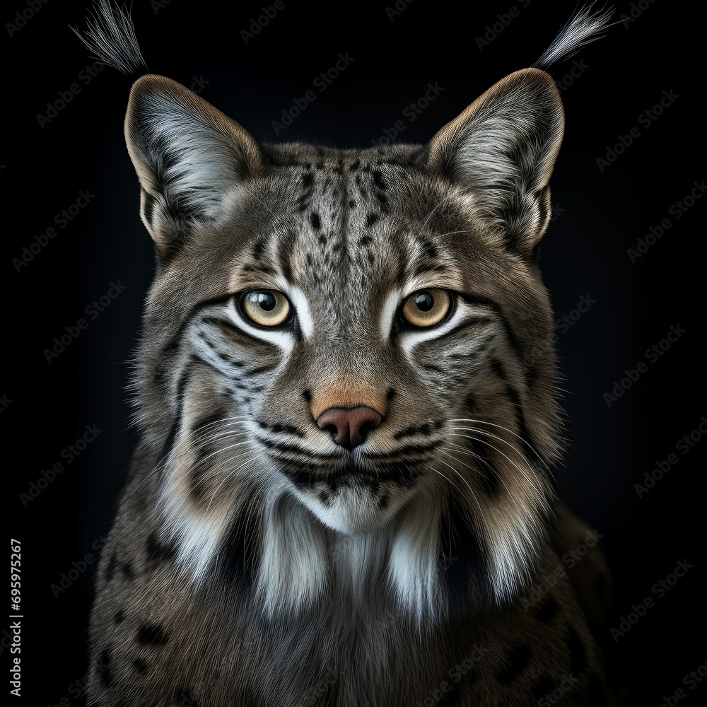 Obraz premium Spotted Iberian lynx forest animal. Mammal predator. Generate Ai