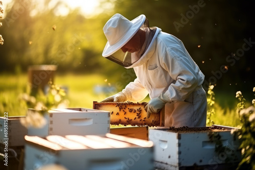 Beekeeper at Work in the Hive