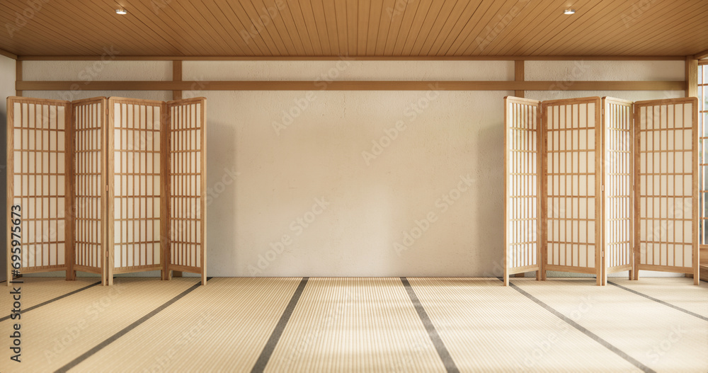 cleaning Interior, Empty room and tatami mat floor room modern style. 3D rendering