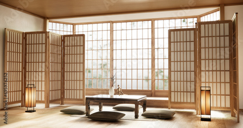 Wallpaper Mural low table and pillow on minimal room japan style. Torontodigital.ca