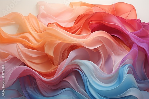 Sensual Swirls of Silk: Fluid Textile Design in Peach and Cerulean Hues