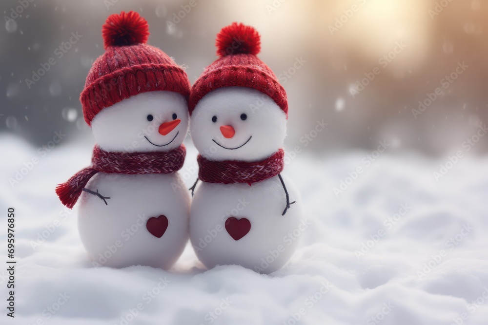 Snowman couple in snow, Christmas holidays season romantic background wallpaper Snowman couple in snow, Christmas holidays season romantic background wallpaper