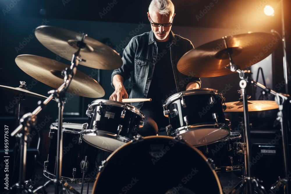 Fototapeta premium Rhythmic Explosion. Rock n Roll Drummer in Action