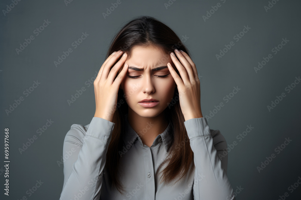 Woman Enduring Headache Discomfort Woman Enduring Headache Discomfort