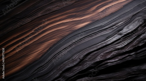 Abstract Rare and expensive Wooden Waves Texture in Dark Tones. Close-up photo of wooden textures with a wavy pattern, featuring contrasting dark and light brown tones.