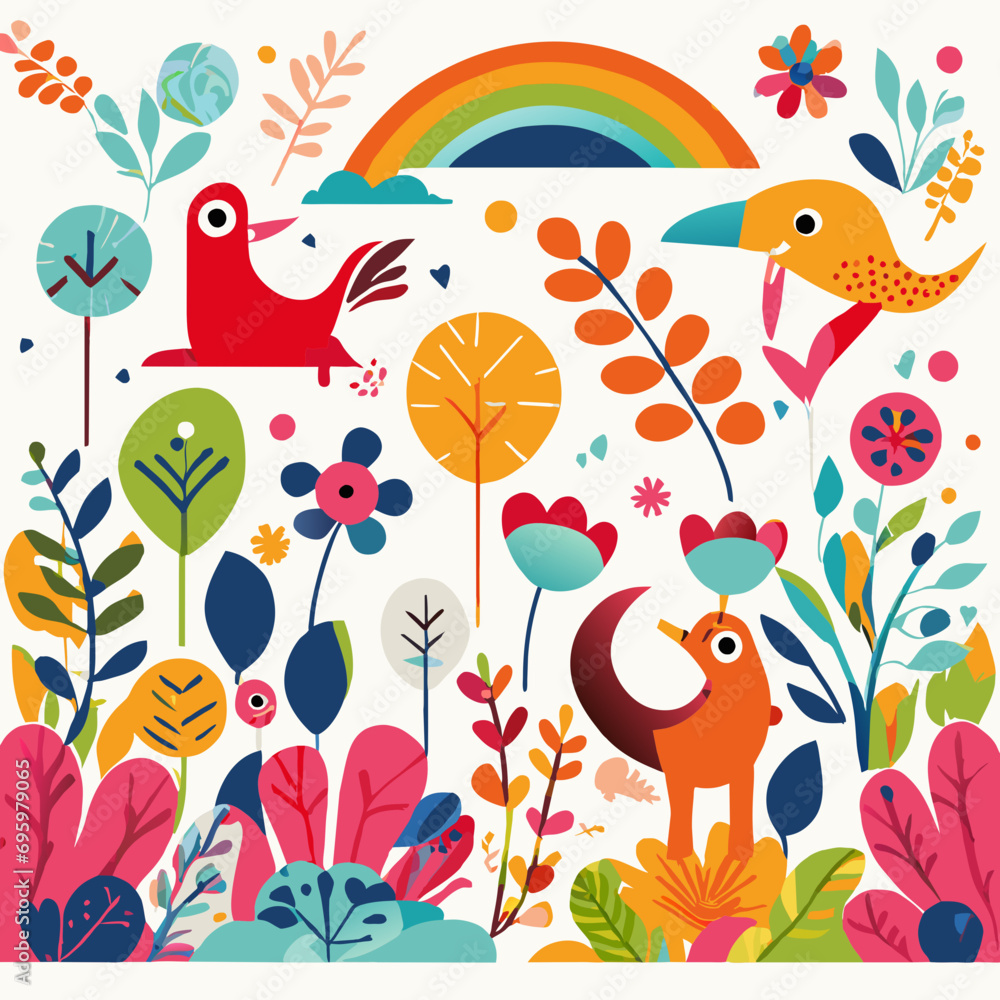 seamless pattern with flowers and birds