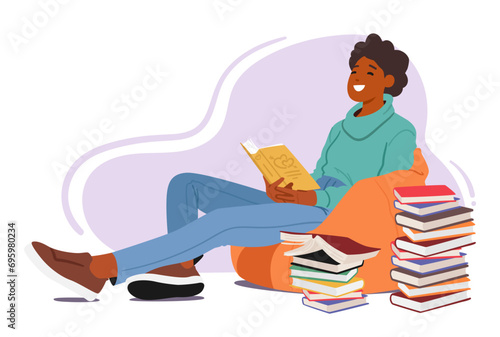 Cute Woman Indulges In Joy Of Reading Books, Her Eyes Dancing With Delight As She Finding Solace And Inspiration