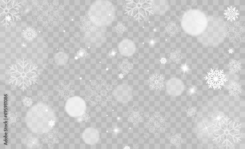 Tiny flying snow flakes illustration. Snowstorm dust freeze shapes. Snowfall sky white transparent wallpaper. Flat snowflakes january vector. Snow hurricane landscape.