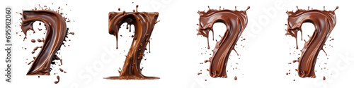 Chocolate colored number, logotype, number 7 , Seven isolated on a transparent background