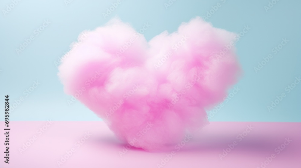Close up of colorful heart-shaped cotton candy on a pastel background, symbolizing love and romance Close up of colorful heart-shaped cotton candy on a pastel background, symbolizing love and romance