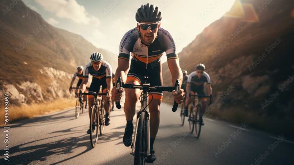 Athletic cyclist cycling road bike on transparent sport background - obrazy, fototapety, plakaty 