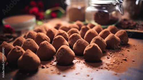 Assortment of delicious heart-shaped chocolate truffles made from scratch.