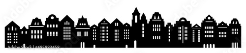 Urban Abstract background. Set of Amsterdam style houses. Laser cut silhouette. Stylized facades of buildings in old European view. 