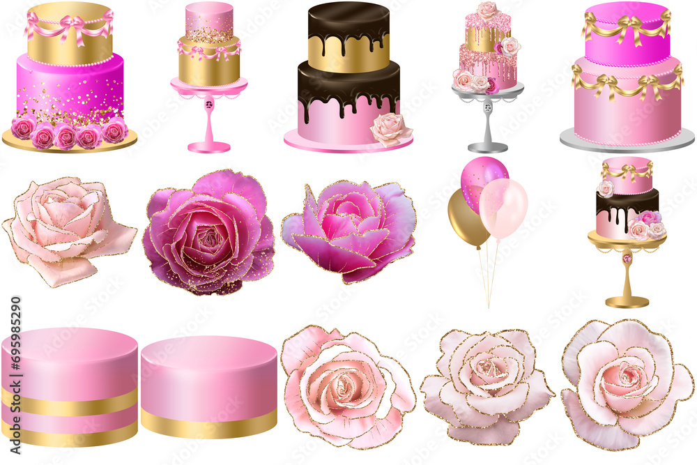 Glamour Galore: Pink and Gold Opulence Cakes Glamour Galore: Pink and Gold Opulence Cakes