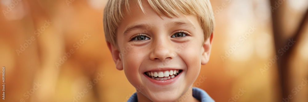 blond boy with a wide smile, banner, bright colors blond boy with a wide smile, banner, bright colors
