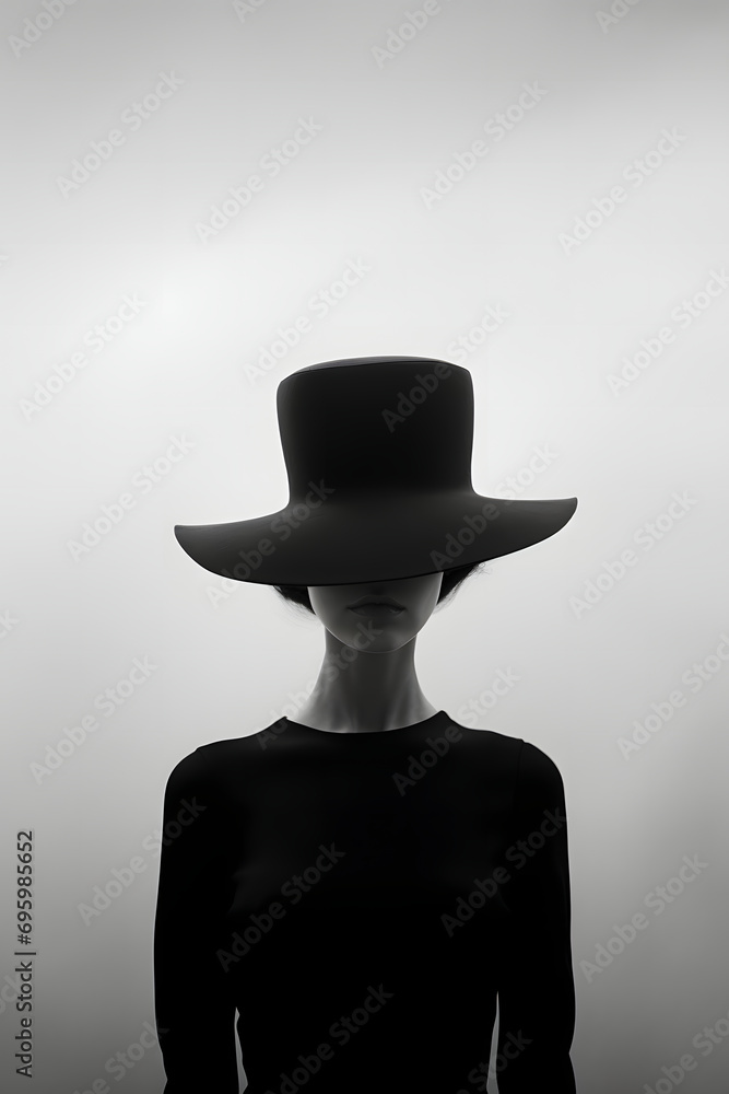 Black and white vertical photo of a lady with a hat middle face Black and white vertical photo of a lady with a hat middle face