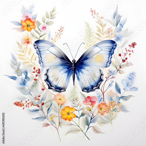 Watercolor Butterflies With Flowers © lfilipeArt